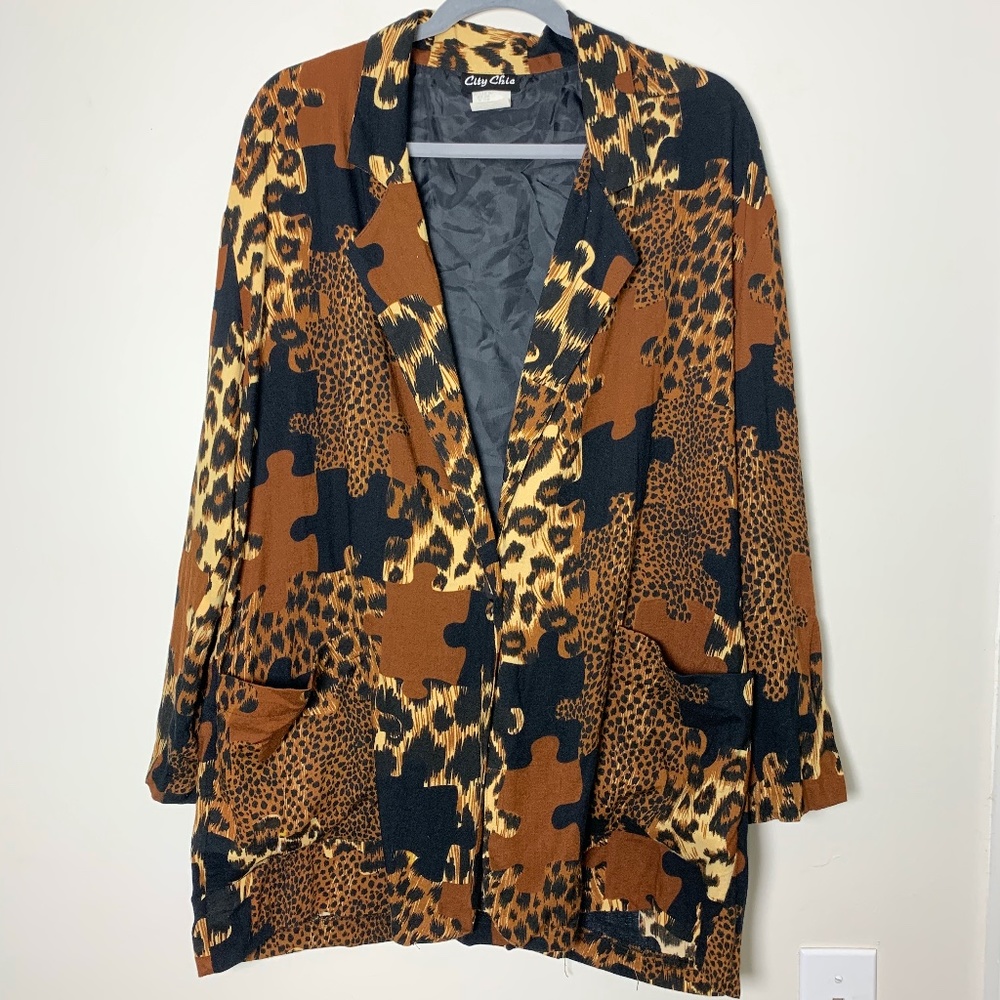 Vintage puzzle/leopard blazer